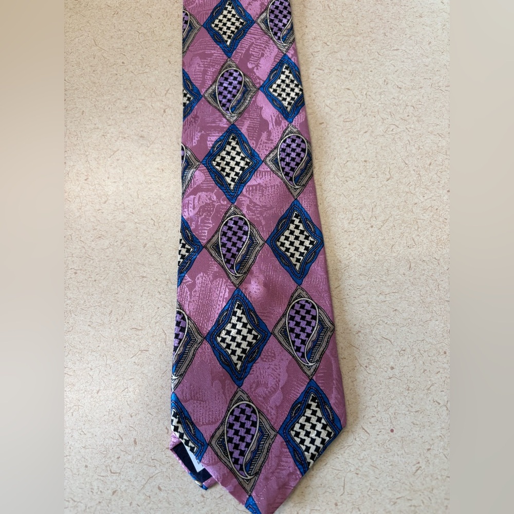 Salvatori Mens Stylish Black Purple Pink Dot Men’s Neck Tie
